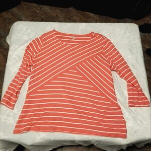 Kim Rodgers Women's Peach Orange and White Striped Blouse Size Petite Large